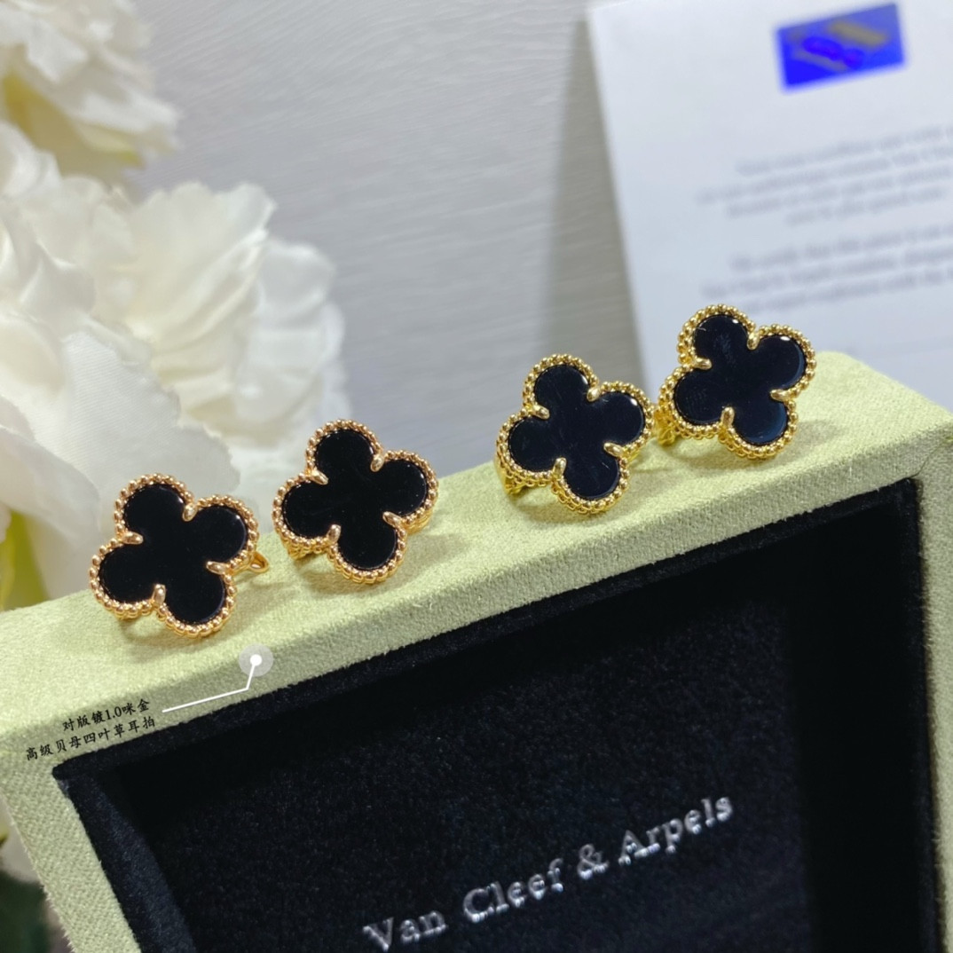 V*N CL*F & arpels premium fritillaria four-leaf clover earrings