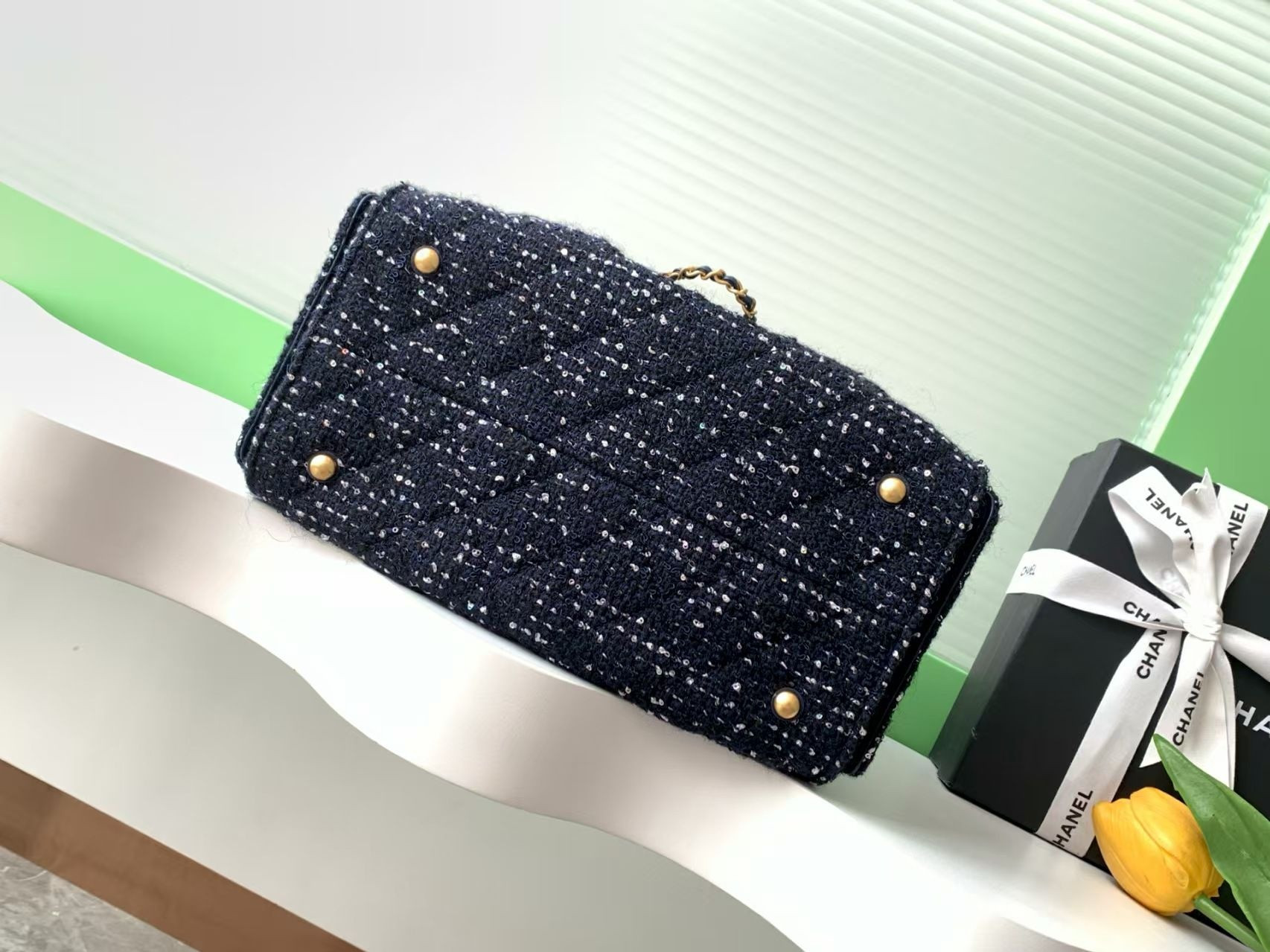 Ch*el 25 bucket tweed bag 26x30x14cm