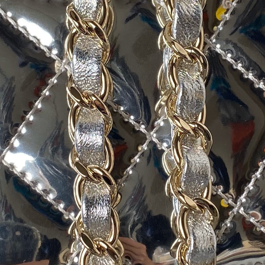 Ch*el flap bag & star coin purse silver 12.5×19×5cm