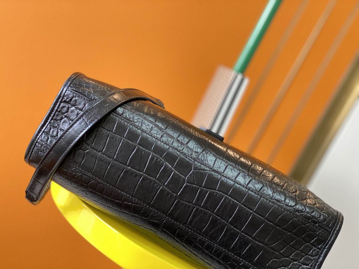 Y*L niki shopping in crocodile-embossed leather 12.9 x 10.6 x 4.5 inches