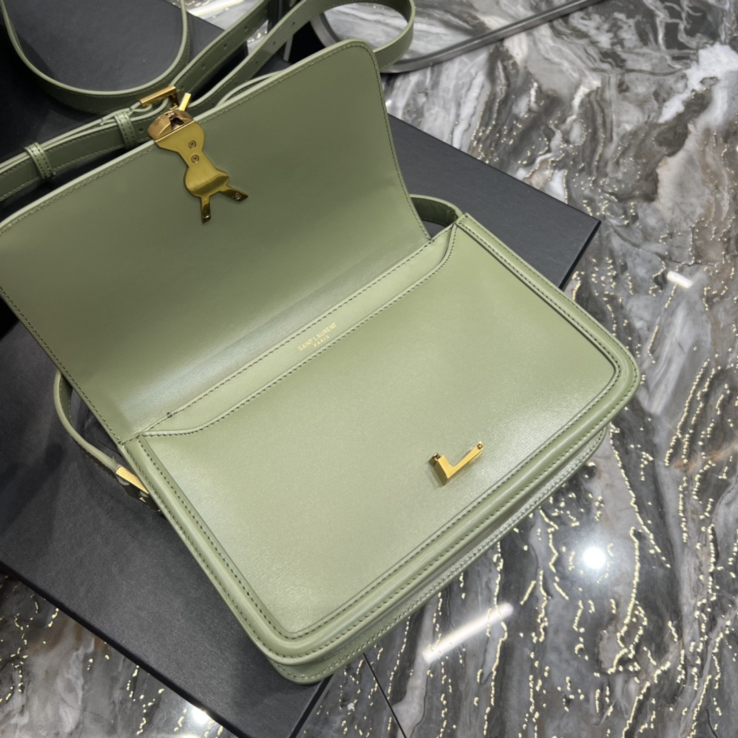 y*l solferino medium satchel in box Sa**t Lau*nt light green 9.1 x 6.3 x 2.4 inches