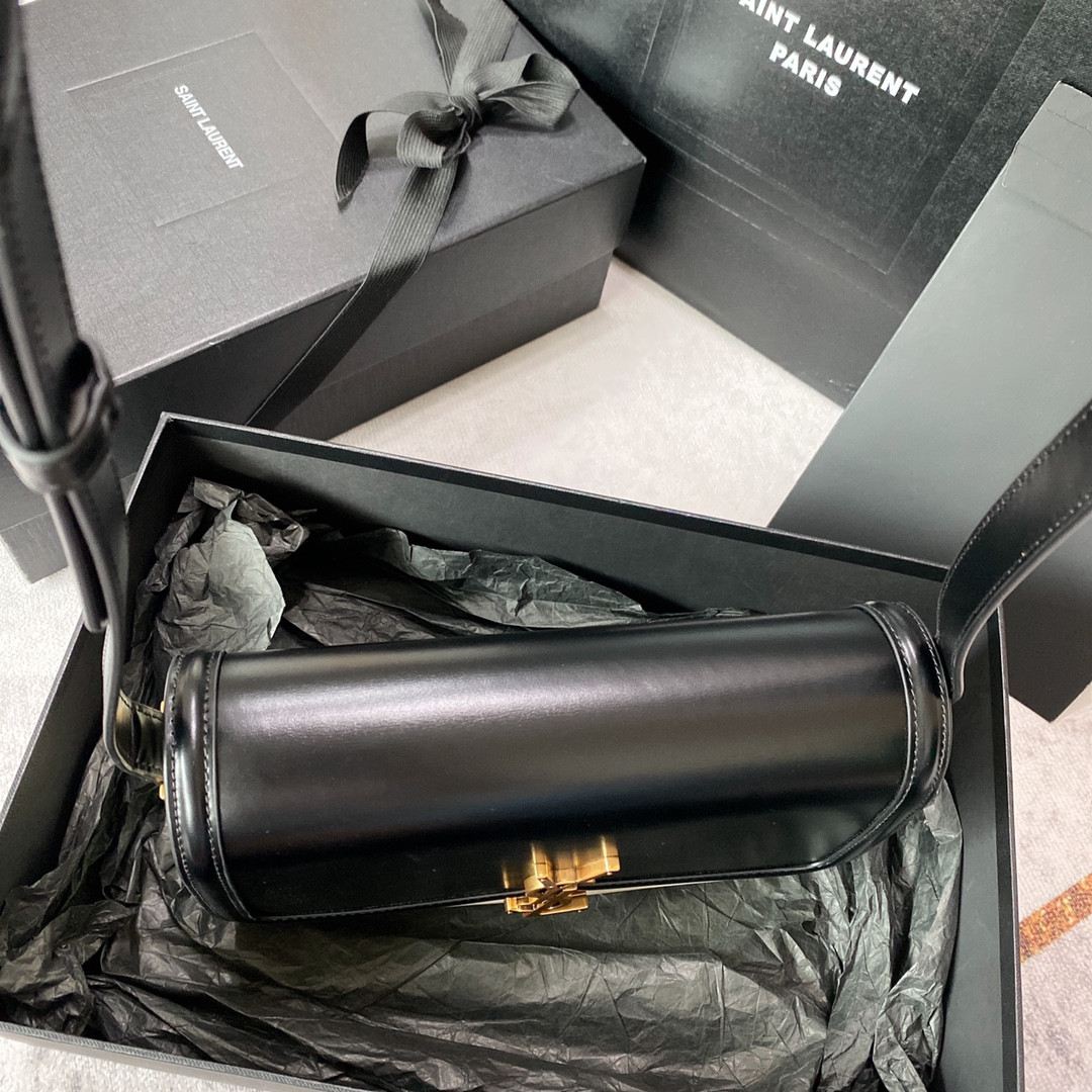 y*l solferino medium satchel in box Sa**t Lau*nt black white 9.1 x 6.3 x 2.4 inches