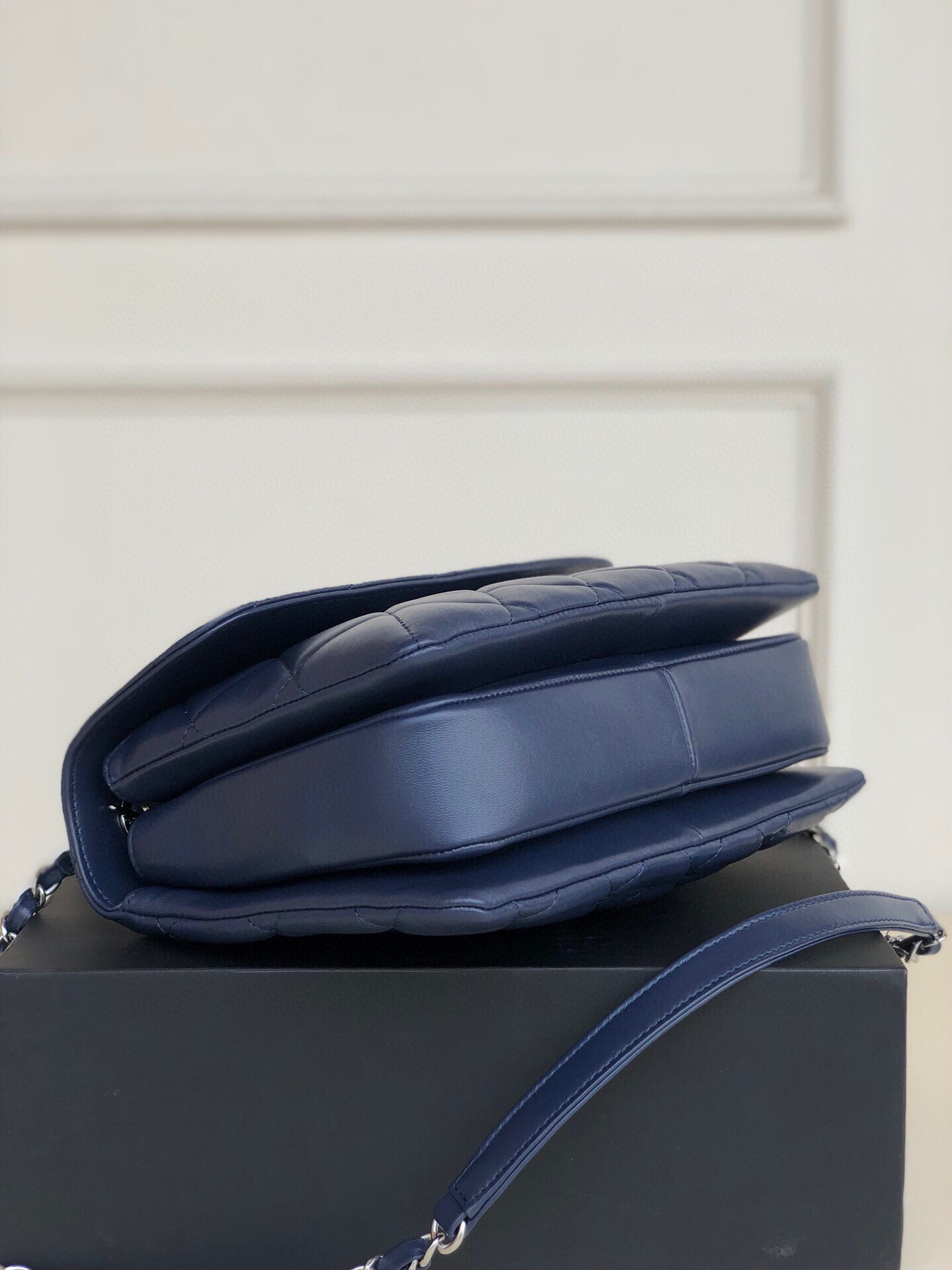 Ch*el flap bag with top handle 6.6 × 9.8 × 4.7 in